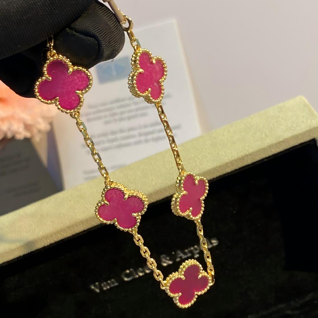 [Aura Jewels]NEW CLOVER 5 MOTIFS PINK ENAMEL BRACELET