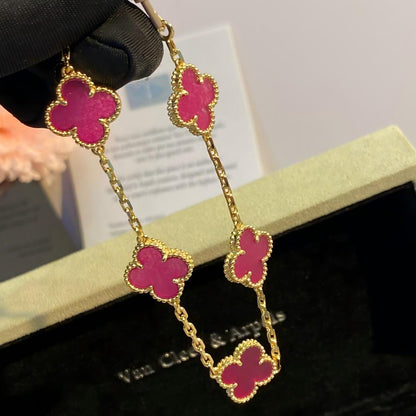[Aura Jewels]NEW CLOVER 5 MOTIFS PINK ENAMEL BRACELET