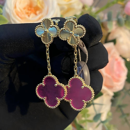 [Aura Jewels]NEW CLOVER 2 MOTIF PINK ENAMEL EARRINGS