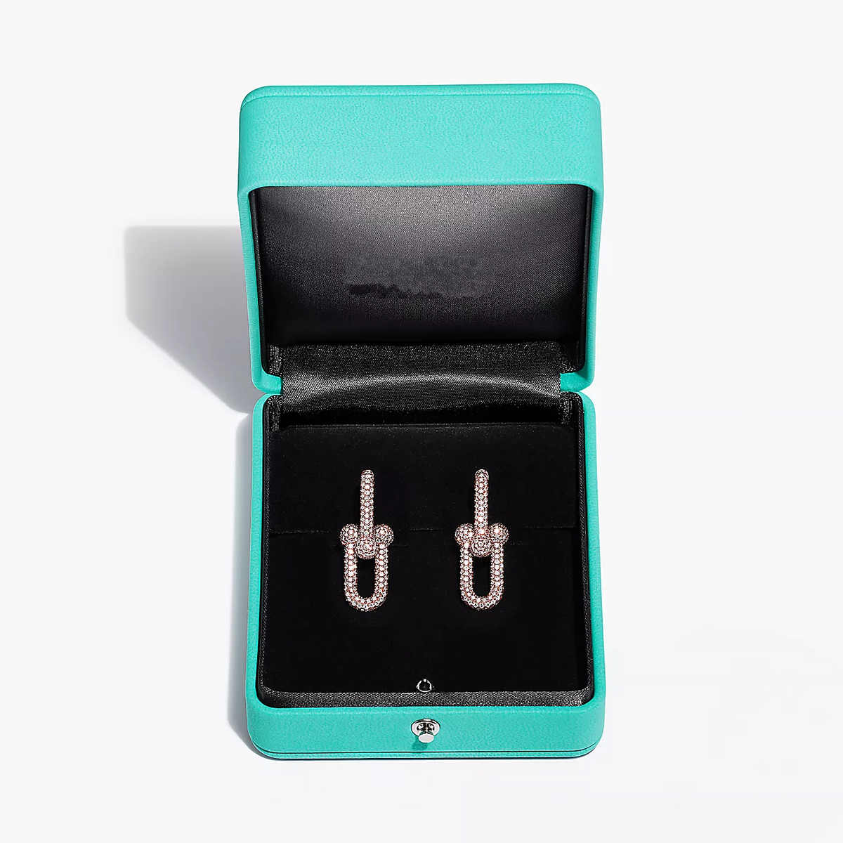 [Aura Jewelry]LARGE LINK EARRINGS PINK GOLD WITH PAVED DIAMONDS