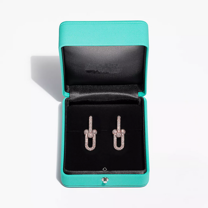 [Aura Jewelry]LARGE LINK EARRINGS PINK GOLD WITH PAVED DIAMONDS