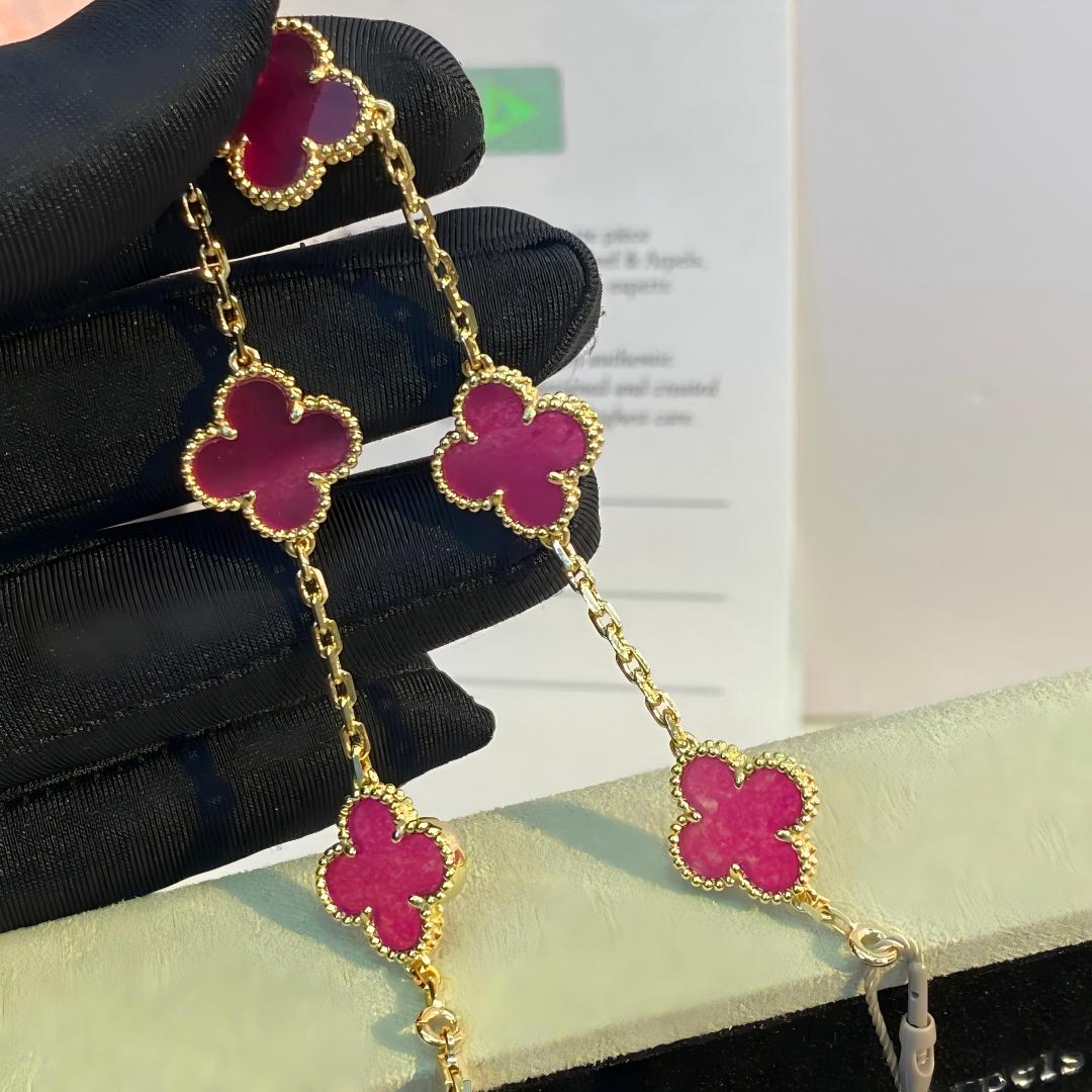 [Aura Jewels]NEW CLOVER 5 MOTIFS PINK ENAMEL BRACELET