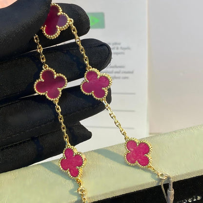 [Aura Jewels]NEW CLOVER 5 MOTIFS PINK ENAMEL BRACELET