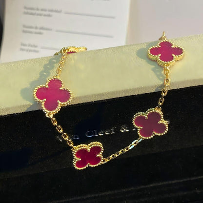 [Aura Jewels]NEW CLOVER 5 MOTIFS PINK ENAMEL BRACELET