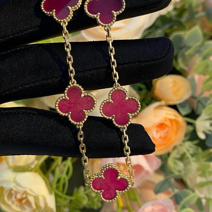 [Aura Jewels]NEW CLOVER 5 MOTIFS PINK ENAMEL BRACELET