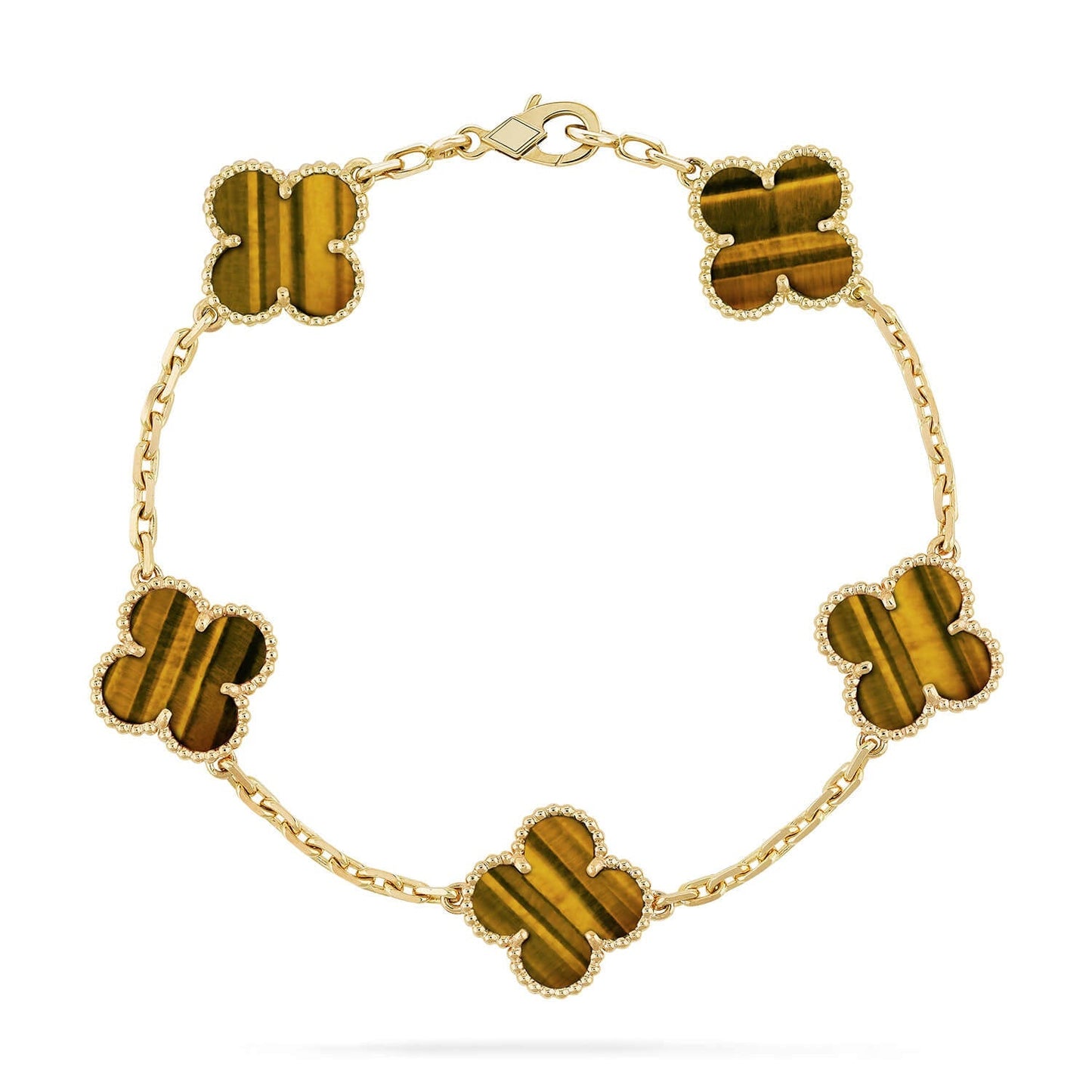[Regal Jewels]CLOVER 5 MOTIFS TIGER EYE BRACELET COLLECTION