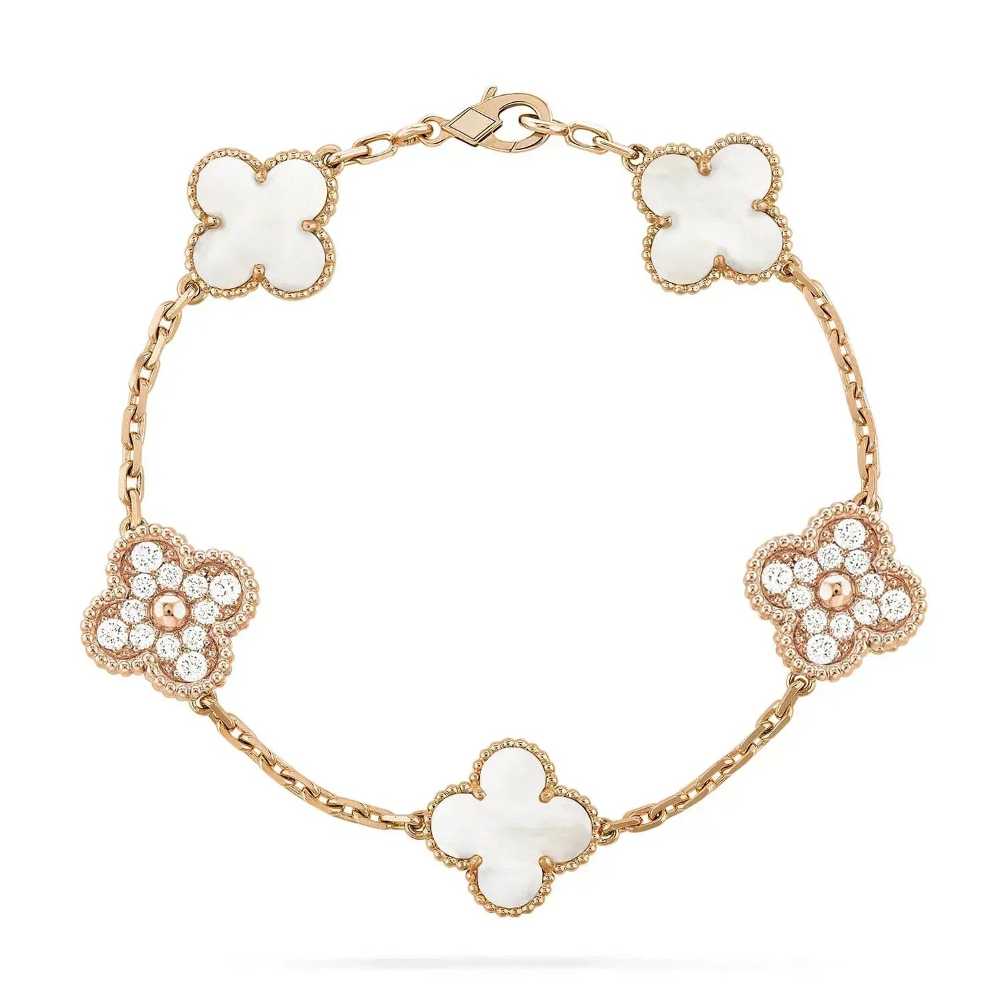 [Regal Jewels]CLOVER BRACELET 5 MOTIF WHITE MOP DIAMOND