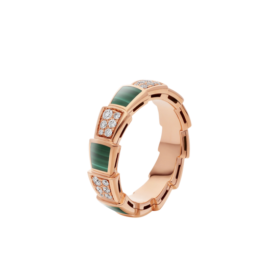 [Aura Jewels]SERPENTI RING PINK GOLD MALACHITE DIAMOND PAVED 4MM