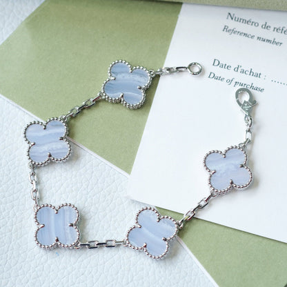 [Regal Jewels]CLOVER  5 MOTIF PURPLE CHALCEDONY BRACELET SILVER