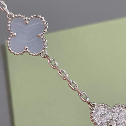 [Regal Jewels]CLOVER  5 MOTIF DIAMOND PURPLE CHALCEDONY BRACELET SILVER