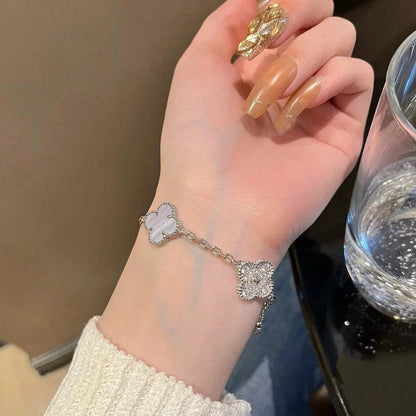 [Regal Jewels]CLOVER  5 MOTIF DIAMOND PURPLE CHALCEDONY BRACELET SILVER
