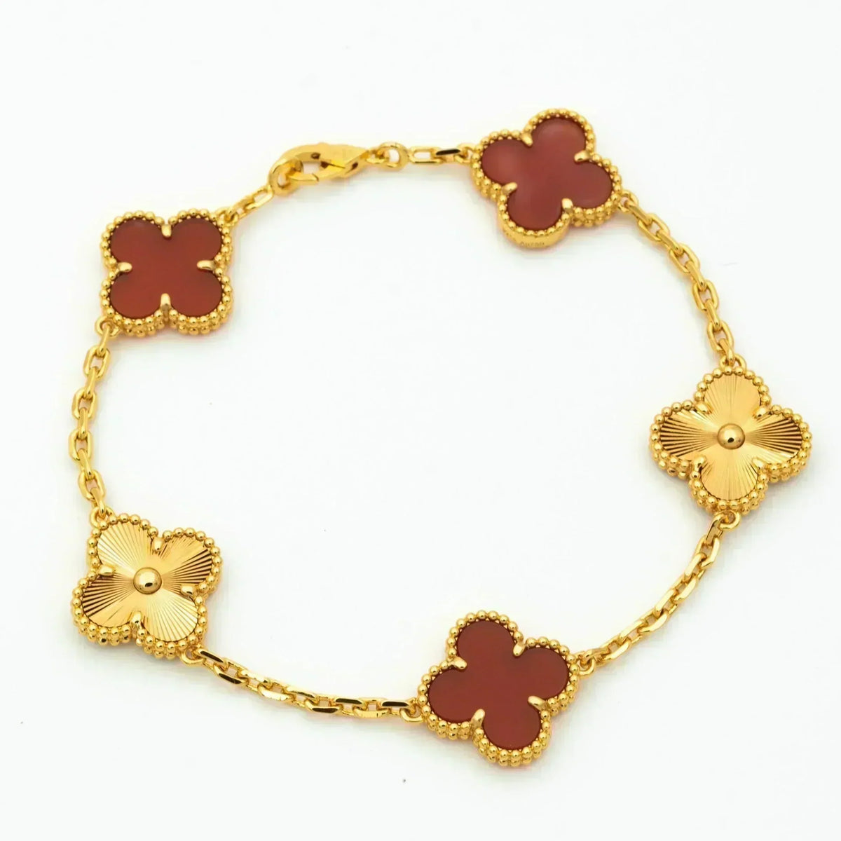 [Regal Jewels]CLOVER  5 MOTIFS CARNELIAN GOLD BRACELET