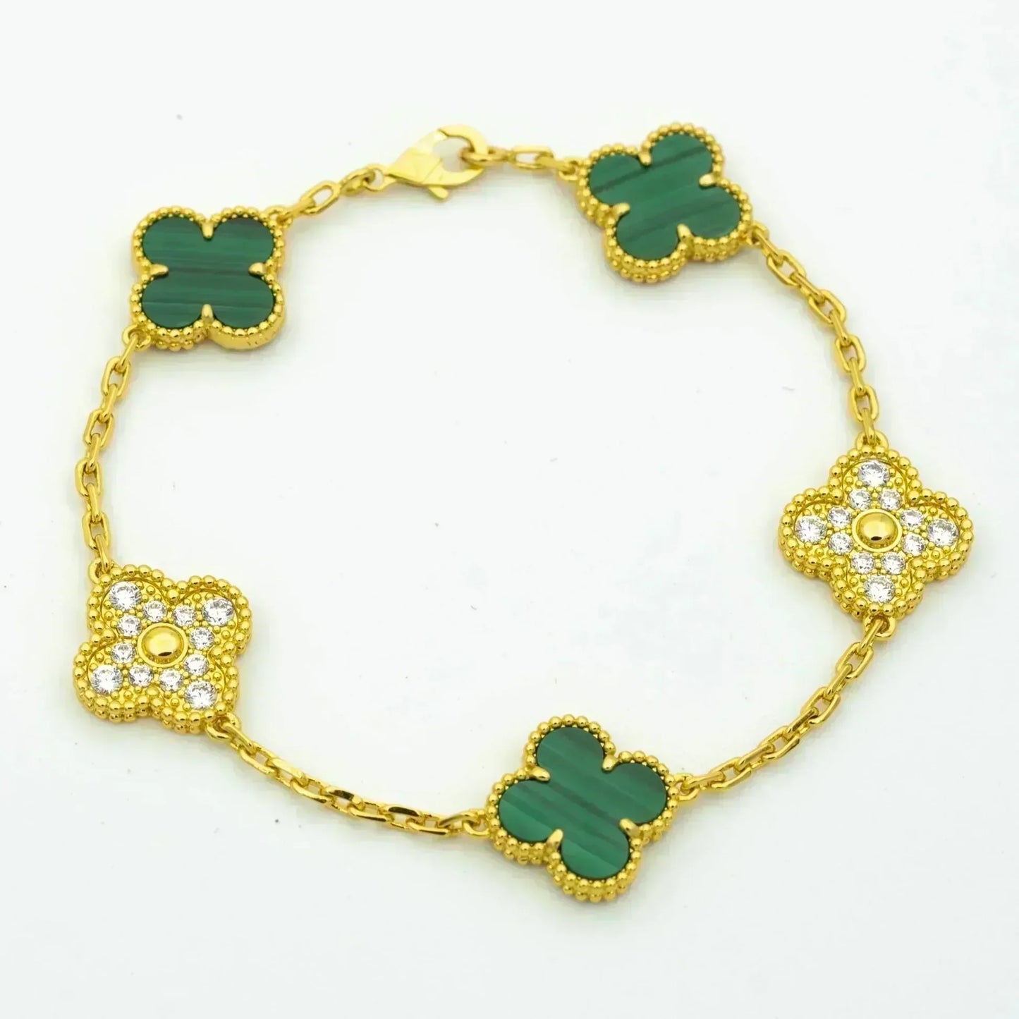 [Regal Jewels]CLOVER 5 MOTIF MALACHITE BRACELET COLLECTION