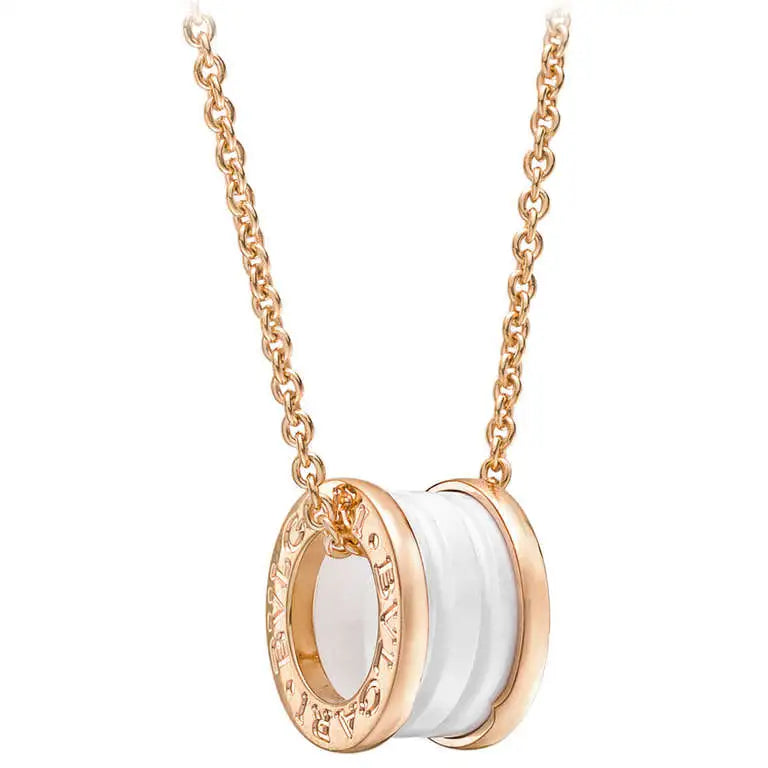 [Aura Jewels]ZERO 1 WHITE CERAMIC PINK GOLD DIAMOND NECKLACE