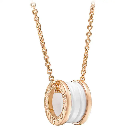 [Aura Jewels]ZERO 1 WHITE CERAMIC PINK GOLD DIAMOND NECKLACE