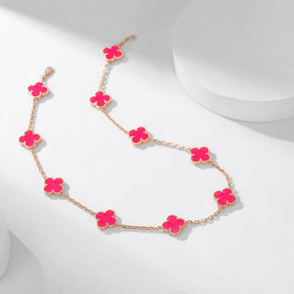 [Aura Jewels]NEW CLOVER 10 MOTIFS PINK ENAMEL NECKLACE