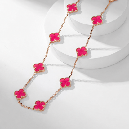 [Aura Jewels]NEW CLOVER 10 MOTIFS PINK ENAMEL NECKLACE