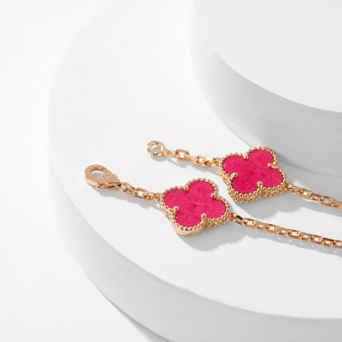 [Aura Jewels]NEW CLOVER 10 MOTIFS PINK ENAMEL NECKLACE