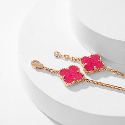 [Aura Jewels]NEW CLOVER 10 MOTIFS PINK ENAMEL NECKLACE