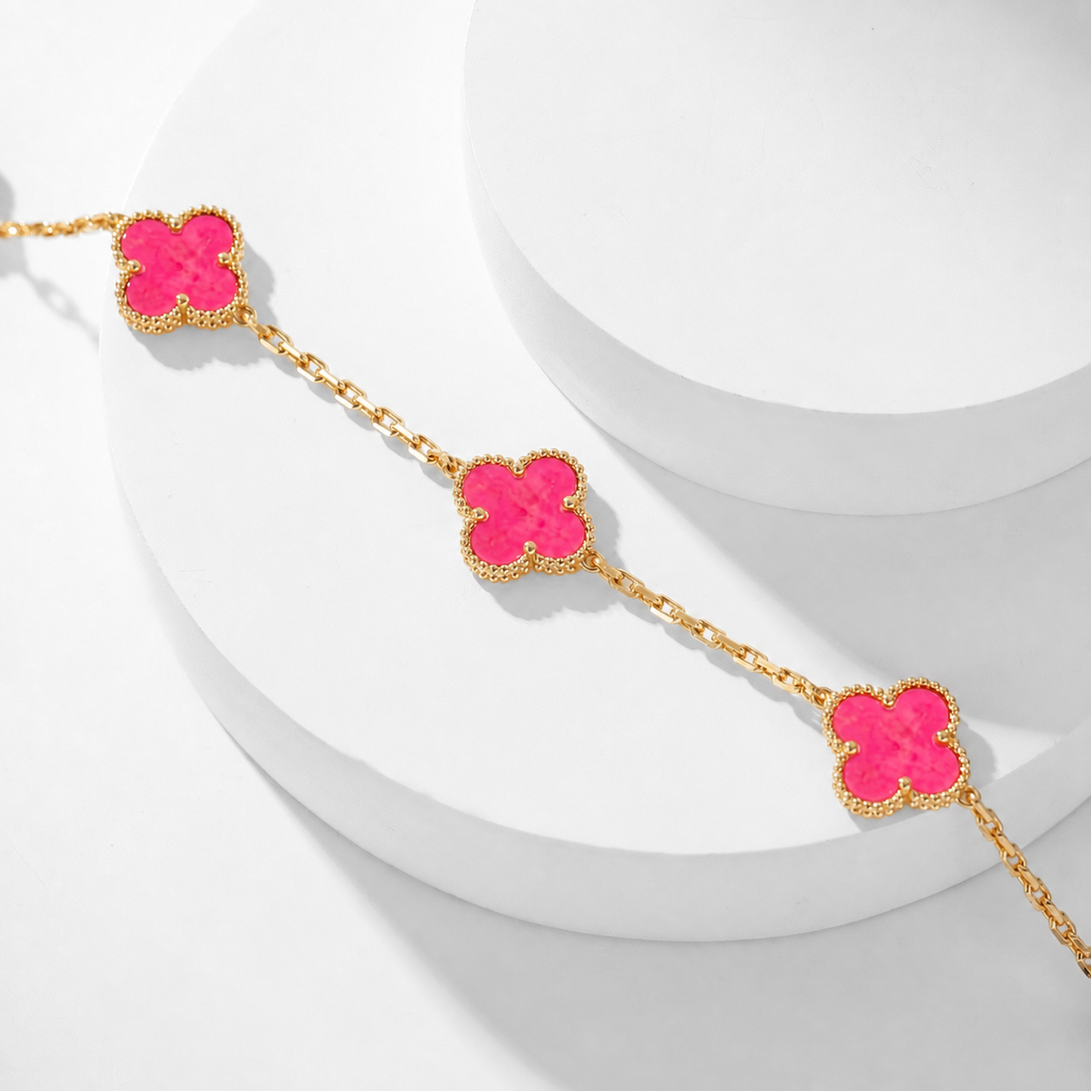 [Aura Jewels]NEW CLOVER 10 MOTIFS PINK ENAMEL NECKLACE