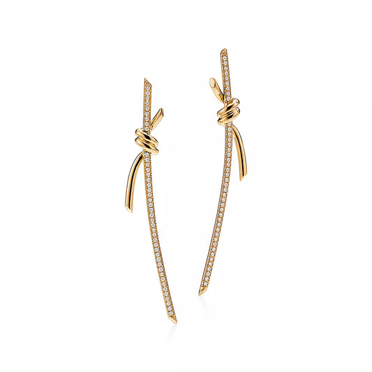 [Aura Jewelry]KNOT DROP EARRINGS IN YELLOW GOLD WITH DIAMONDS