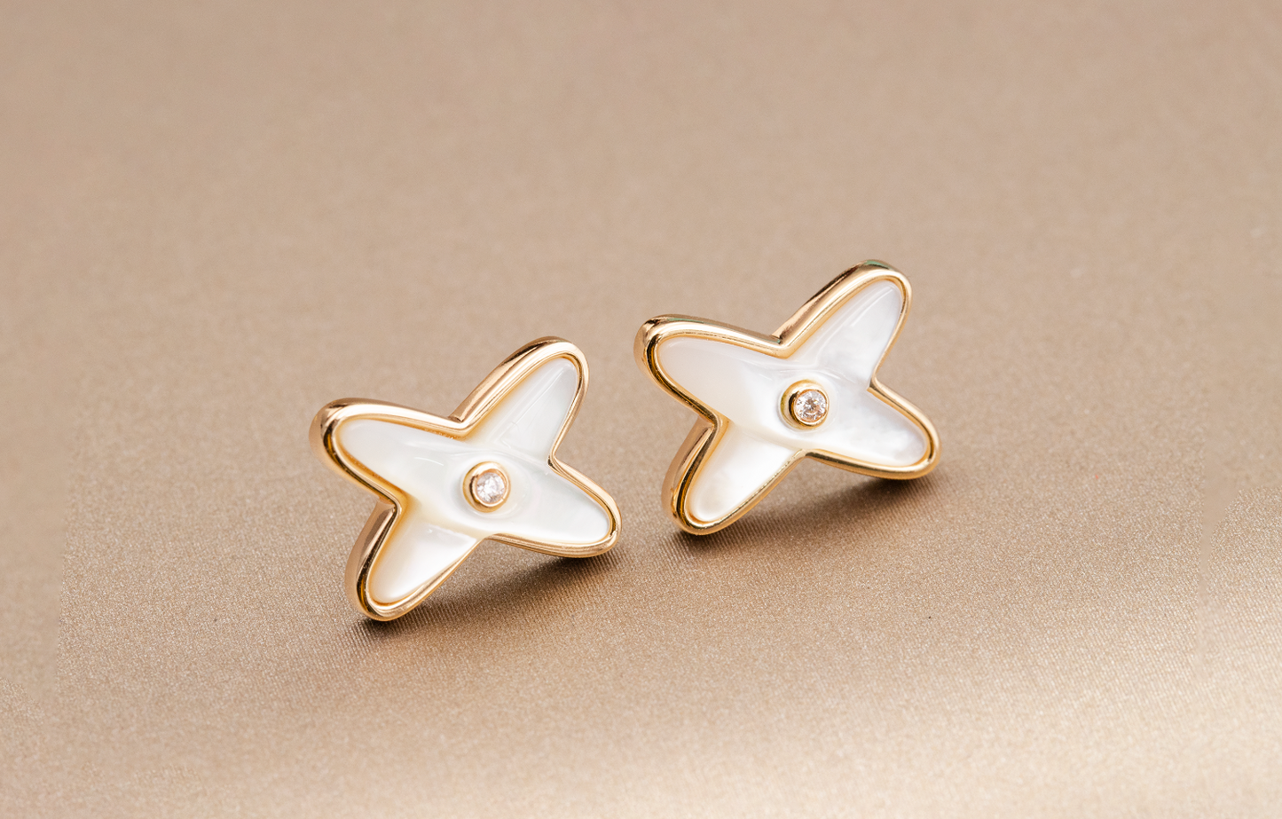 [Regal Jewels]JEUX DE WHITE MOP ROSE GOLD DIAMOND EARRINGS