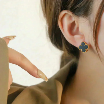 [Regal Jewels]CLOVER MEDIUM 1 MOTIFS  ONYX STUD EARRINGS
