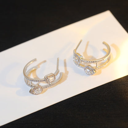 [Regal Jewels]CREOLES MY TWIN 2 RANGS SILVER DIAMOND EARRINGS