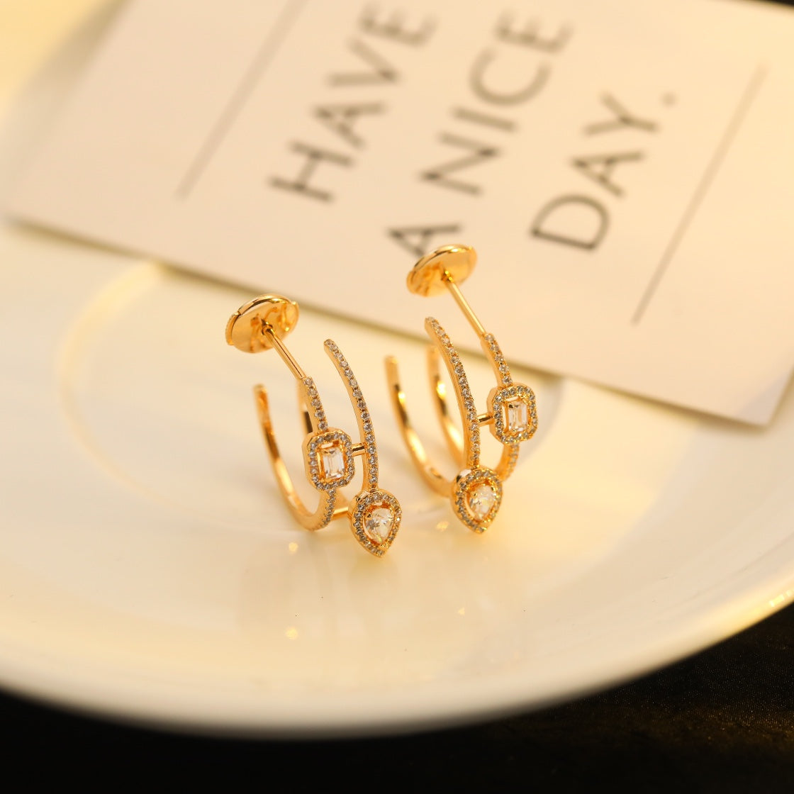 [Regal Jewels]CREOLES MY TWIN 2 RANGS SILVER DIAMOND EARRINGS