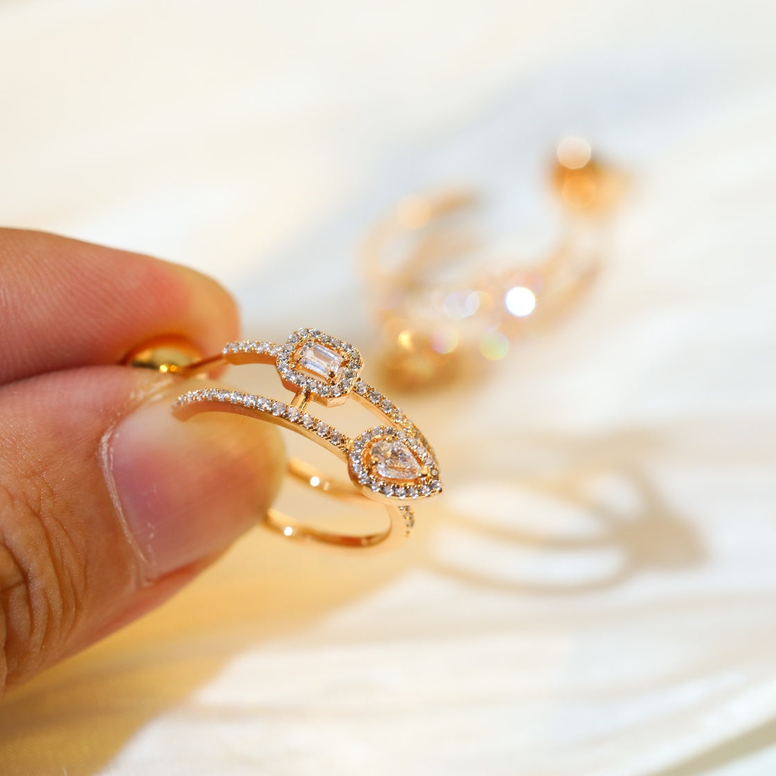 [Regal Jewels]CREOLES MY TWIN 2 RANGS SILVER DIAMOND EARRINGS
