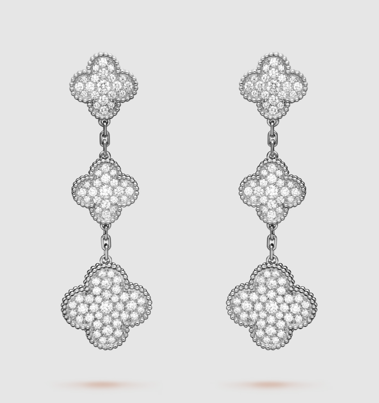 [Regal Jewels]CLOVER 3 MOTIF DIAMOND SILVER DROP EARRINGS