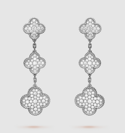 [Regal Jewels]CLOVER 3 MOTIF DIAMOND SILVER DROP EARRINGS