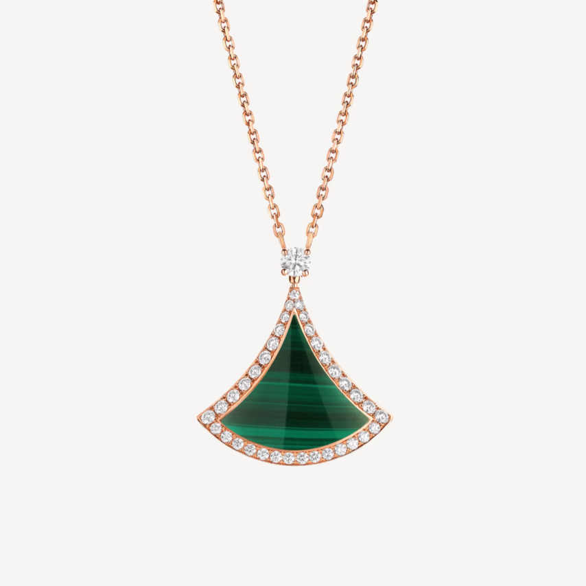 [Aura Jewels]DREAM MALACHITE DIAMOND PAVED PINK GOLD NECKLACE