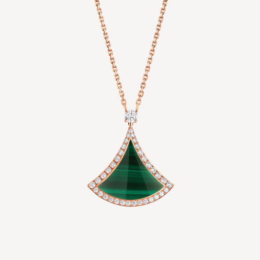 [Aura Jewels]DREAM MALACHITE DIAMOND PAVED PINK GOLD NECKLACE