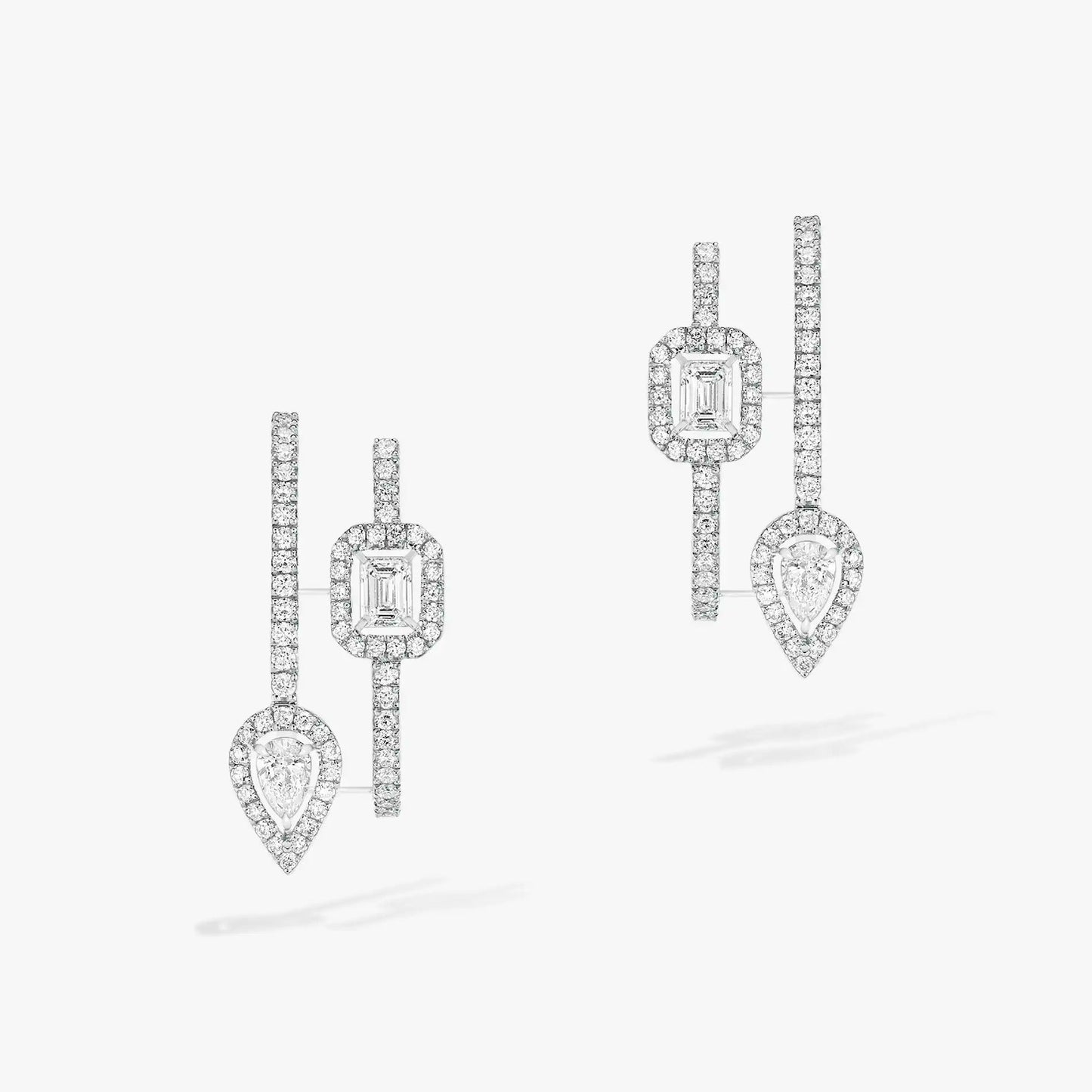 [Regal Jewels]CREOLES MY TWIN 2 RANGS SILVER DIAMOND EARRINGS