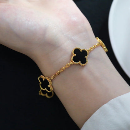 [Regal Jewels]CLOVER  5 MOTIFS BLACK ONYX BRACELET