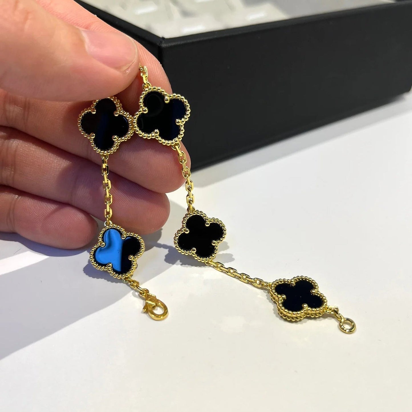 [Regal Jewels]CLOVER  5 MOTIFS BLACK ONYX BRACELET
