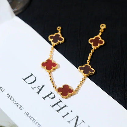 [Regal Jewels] CLOVER 5 MOTIF RED CORNELIAN BRACELET COLLECTION