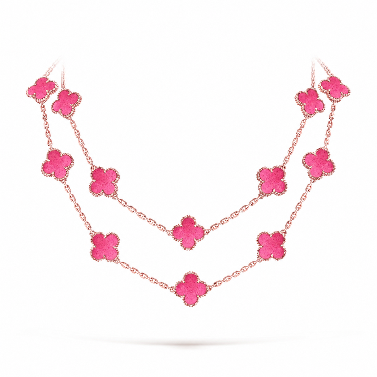 [Aura Jewels] NEW CLOVER 20 MOTIFS PINK ENAMEL NECKLACE