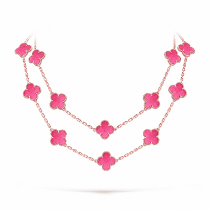 [Aura Jewels] NEW CLOVER 20 MOTIFS PINK ENAMEL NECKLACE