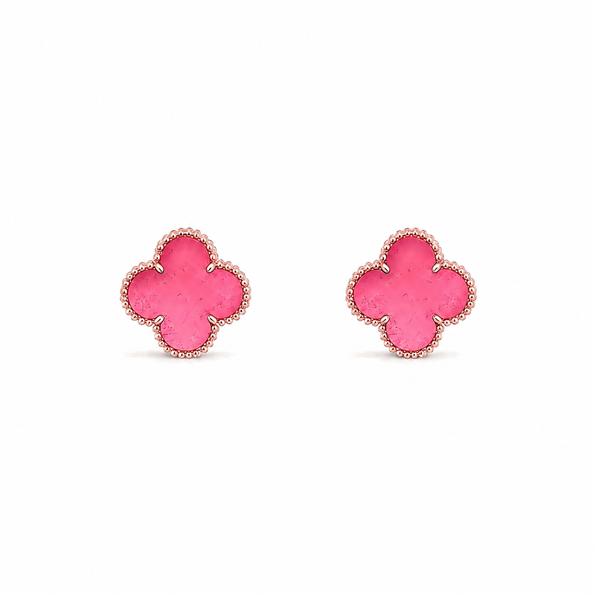 [Aura Jewels]NEW CLOVER 15MM PINK ENAMEL STUD EARRINGS