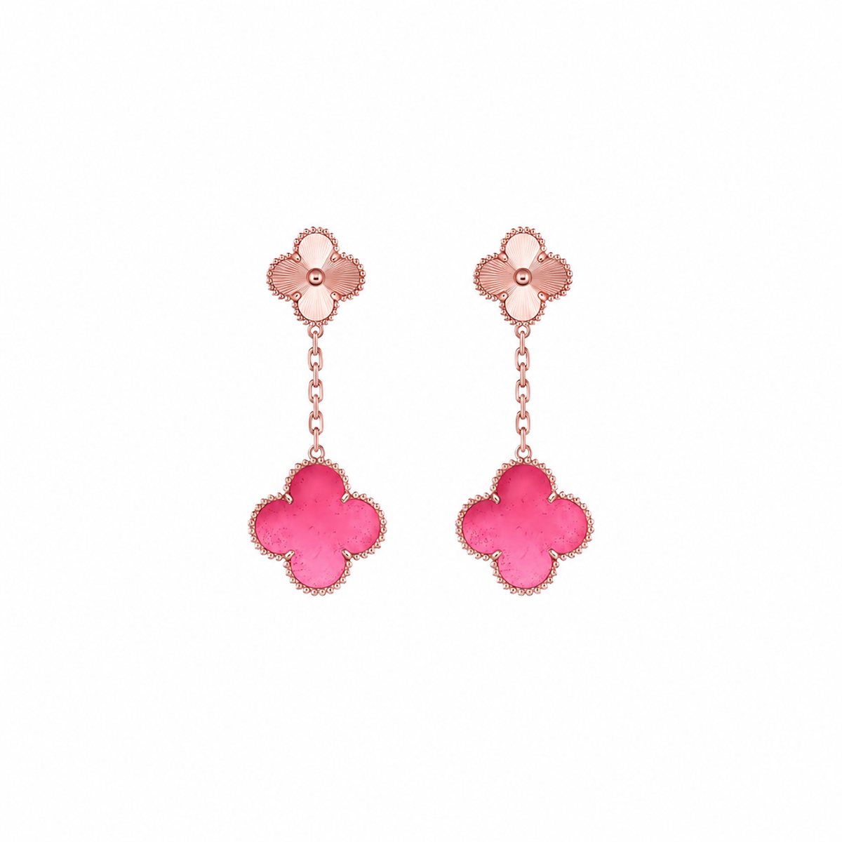 [Aura Jewels]NEW CLOVER 2 MOTIF PINK ENAMEL EARRINGS