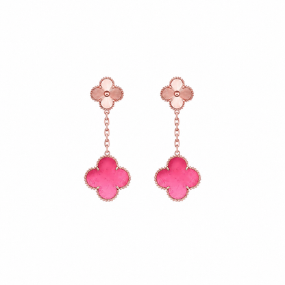 [Aura Jewels]NEW CLOVER 2 MOTIF PINK ENAMEL EARRINGS