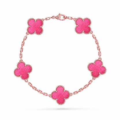 [Aura Jewels]NEW CLOVER 5 MOTIFS PINK ENAMEL BRACELET