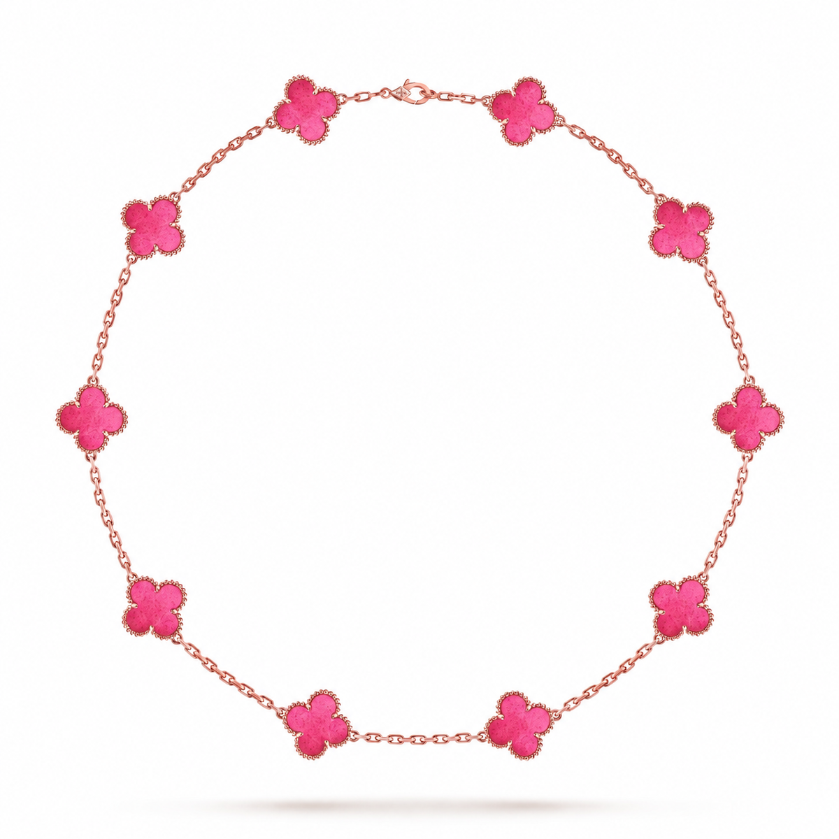 [Aura Jewels]NEW CLOVER 10 MOTIFS PINK ENAMEL NECKLACE