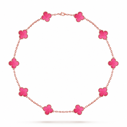 [Aura Jewels]NEW CLOVER 10 MOTIFS PINK ENAMEL NECKLACE