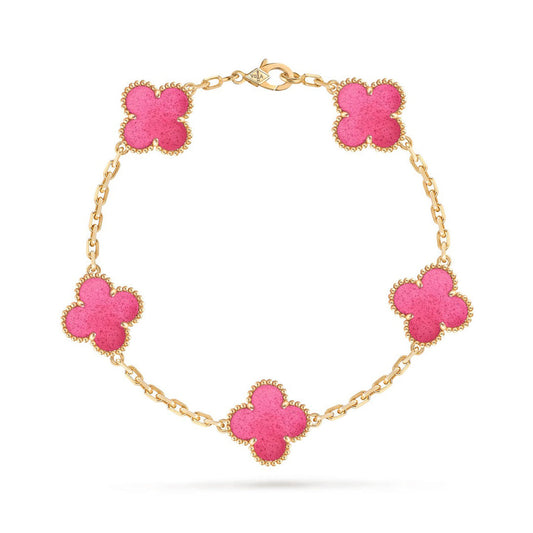 [Aura Jewels]NEW CLOVER 5 MOTIFS PINK ENAMEL BRACELET