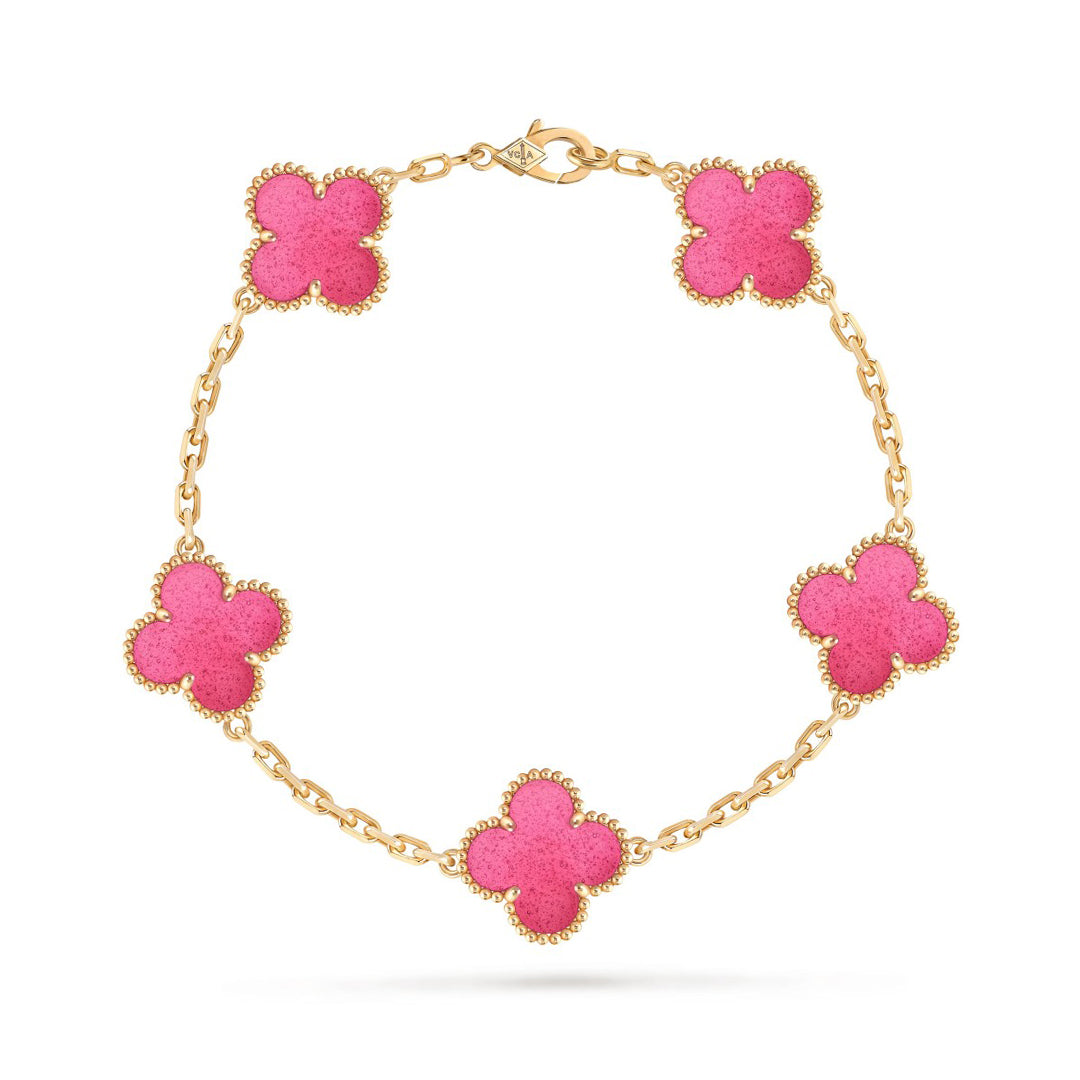 [Aura Jewels]NEW CLOVER 5 MOTIFS PINK ENAMEL BRACELET