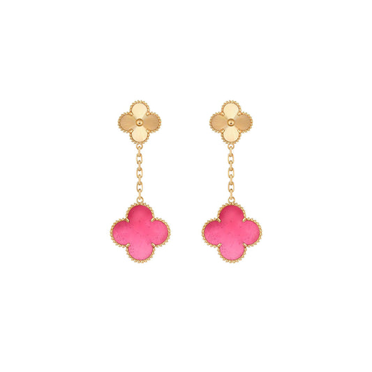 [Aura Jewels]NEW CLOVER 2 MOTIF PINK ENAMEL EARRINGS
