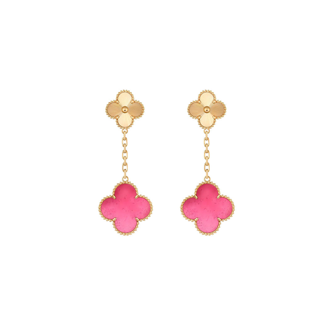 [Aura Jewels]NEW CLOVER 2 MOTIF PINK ENAMEL EARRINGS